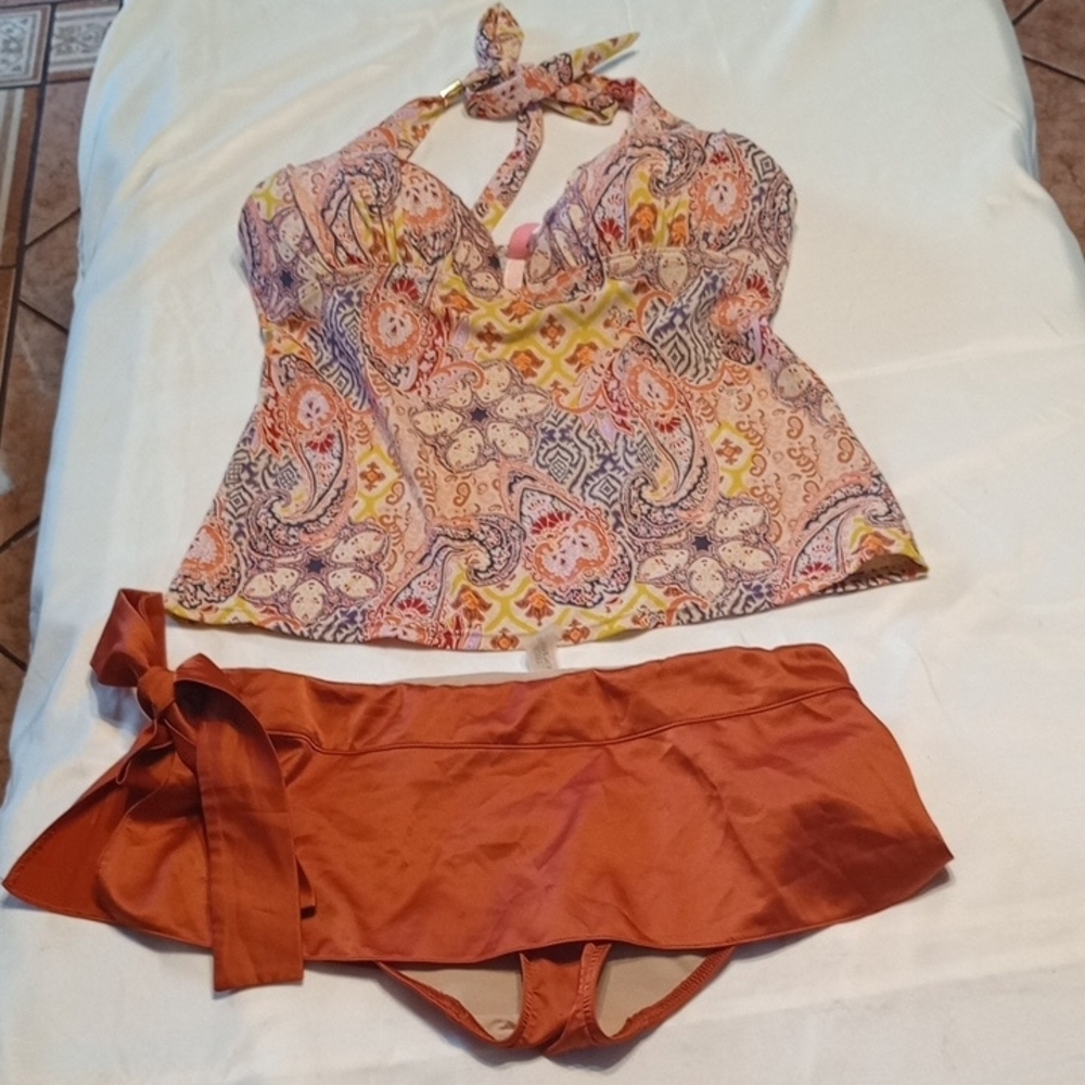 Victoria's Secret Pink and Orange Fitted Halter Tank Top 2 pieces